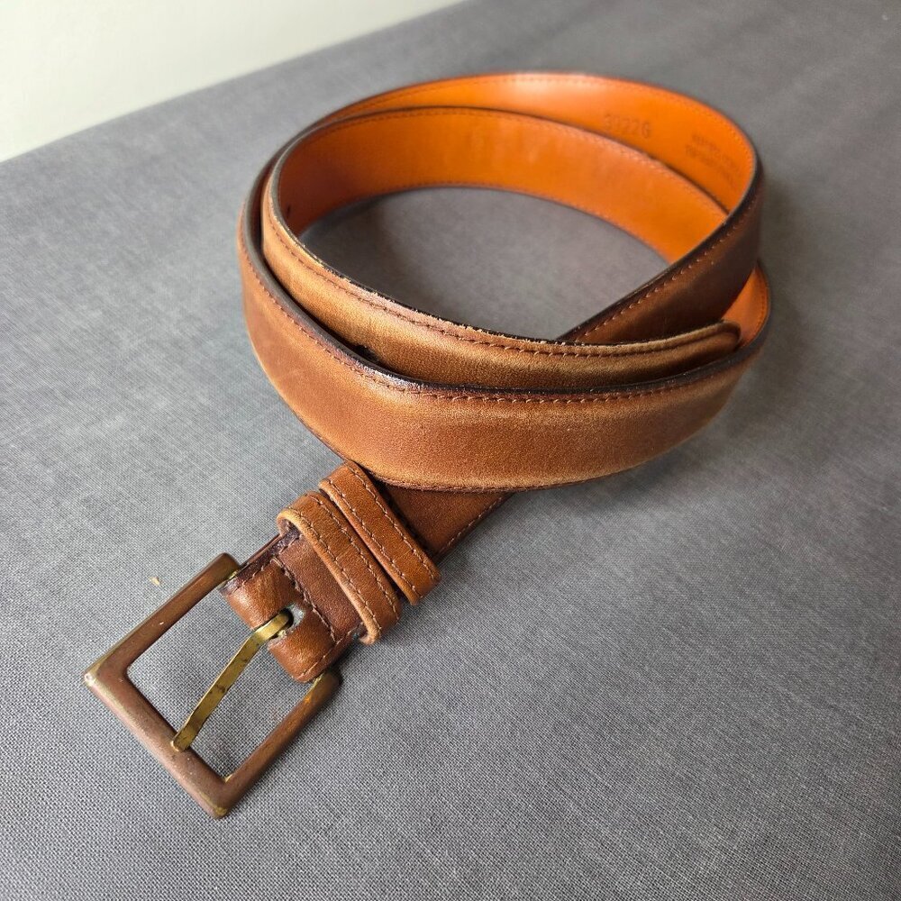 Men's - London Fog - Size 40 Dark Brown Cognac Cowhide Leather Dress Belt